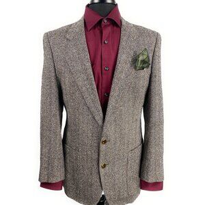 Bilari Mens Blazer Beige Brown Pinstripe 2 Button Metal Size 40R